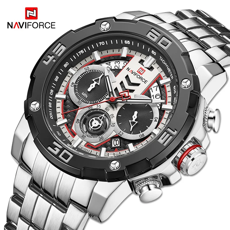Часы наручные NAVIFORCE мужские с хронографом роскошные спортивные Кварцевые