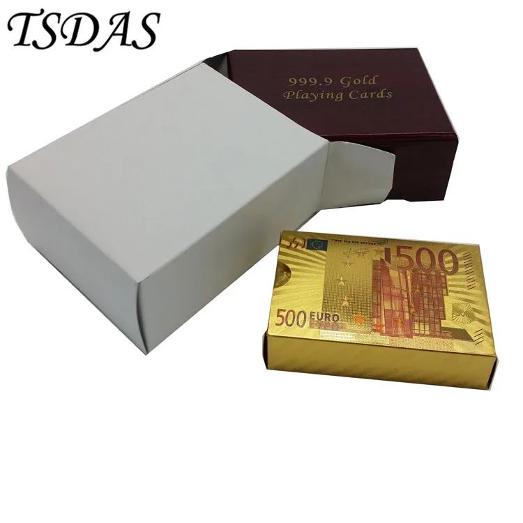 500 Euro 87*57mm Custom Colorful Gold Playing Cards Wholesale Color Game Poker with Certificate & Nice Wooden Box|card card|cards playingcard custom