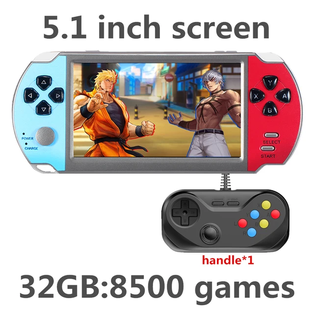 CZT 6.5-inch Colorful wireless double player game console built-in 9100 games  arcade/neogeo/gbc/snes/fc/md multi-emulator mp4 5.1 bluered 32GB