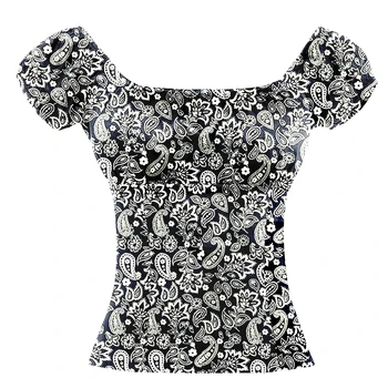 

Retro Vintage 70s Paisley Shirt Summer Style Unique Retro Design Rave Wear Off The Shoulder Blouse Bohemian rockabilly clothing