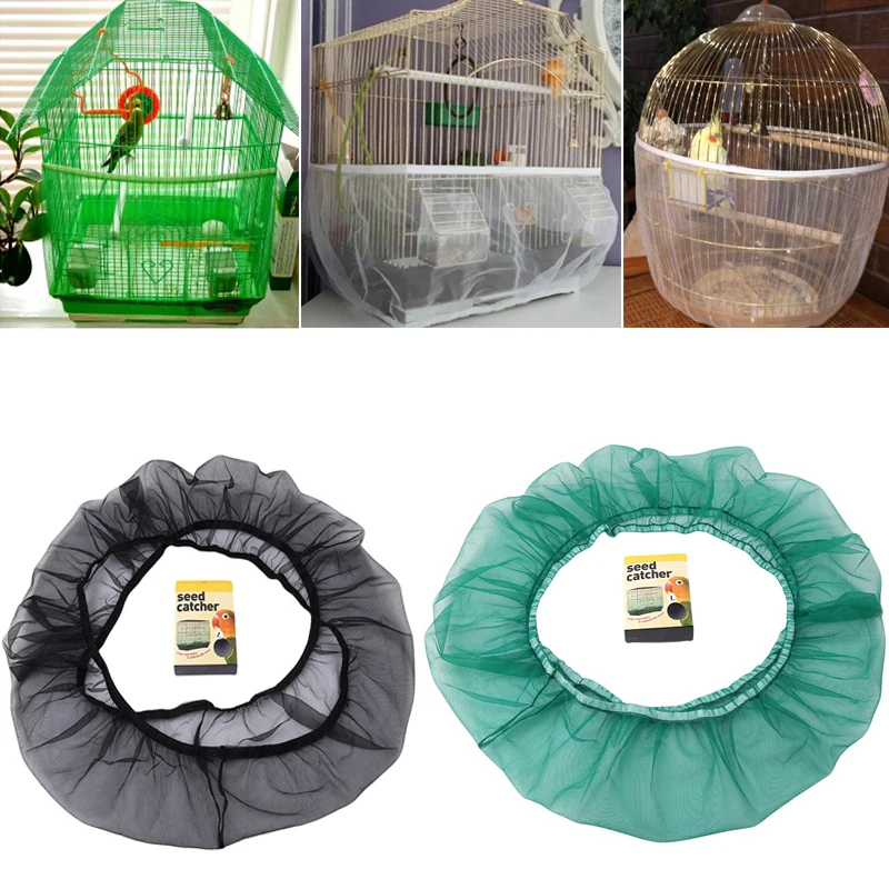 Easy Clean Bird Cage Covers Nylon Mesh Seed Catcher Guard Bird Cage Net Shell Skirt Dust-proof Airy Mesh Parrot Nest Cage Cover