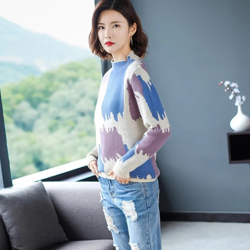 Knitted Sweater Women 2019 New Women's Autumn Winter Loose Long Sleeves Slicing Casual Turtleneck Pullover Winter Clothes Women Knitted Sweater Women 2019 New Women's Autumn Winter Loose Long Sleeves Slicing Casual Turtleneck Pullover Winter Clothes Women