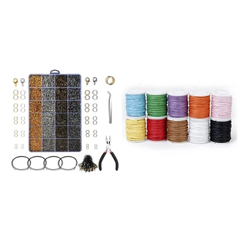 

10 Pcs Color Mixed Cord Cotton Wax String 1Mm Wire for Pearl & 1 Set 24 Grid Jewelry Accessories Making Hand Tools