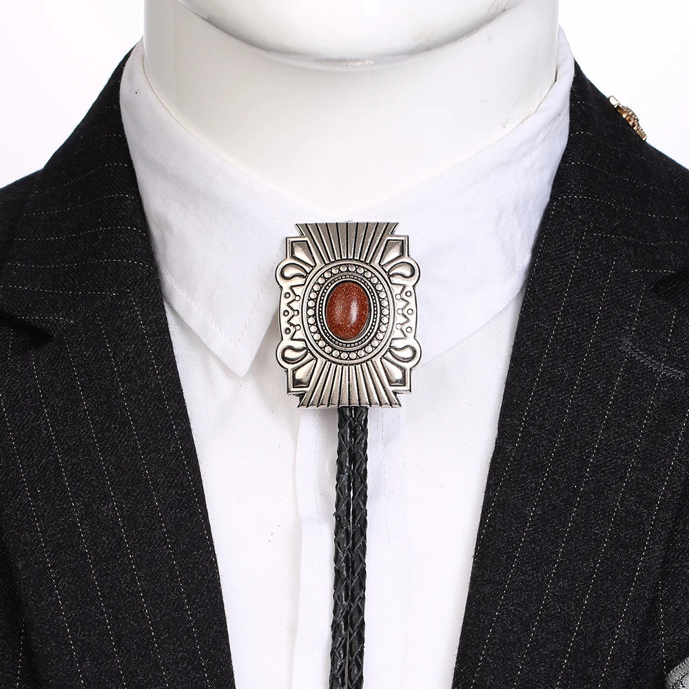 Bolo Tie Sweater Chain/ Adjustable Oval PU Leather Rope Western Cowboy Vintage Costume Accessories/ Necklace Necktie for Party Men , Bronze, Men's