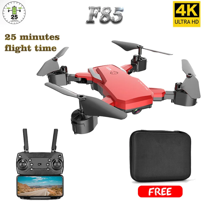 F85 Drone 4K HD Camera WIFI FPV 1080P Dual Camera Follow Me Foldable Quadcopter Red and Black RC Drone Long Battery Life Toy