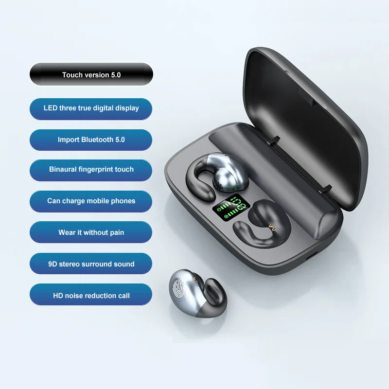 New Bone Conduction Wireless Headphones Bluetooth 5 0 Earphone With Charging Case 2200mAh Wireless Sports Music Earbuds Head
