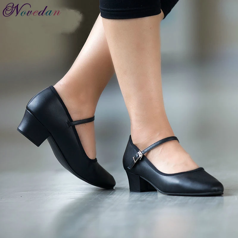 Ladies Square Dancing Shoes Woman Black Ballet Character Dance Shoes Pu
