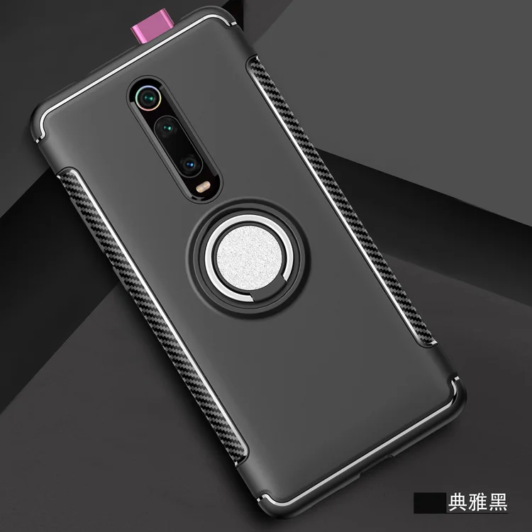 Чехол для Xiaomi Mi 9T Pro Жесткий из поликарбоната с силиконовым кольцом-подставкой