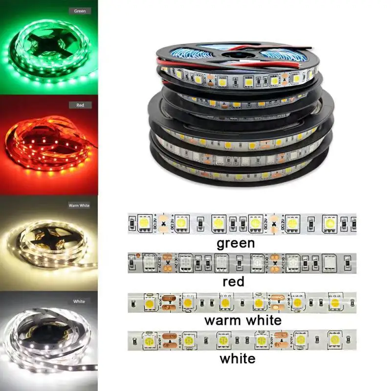 5 м Светодиодная лента 5050 RGB 60 светодиодов 12 В постоянного тока Гибкая декоративная Водонепроницаемая RGB/белый/теплый белый/синий/зеленый/красный