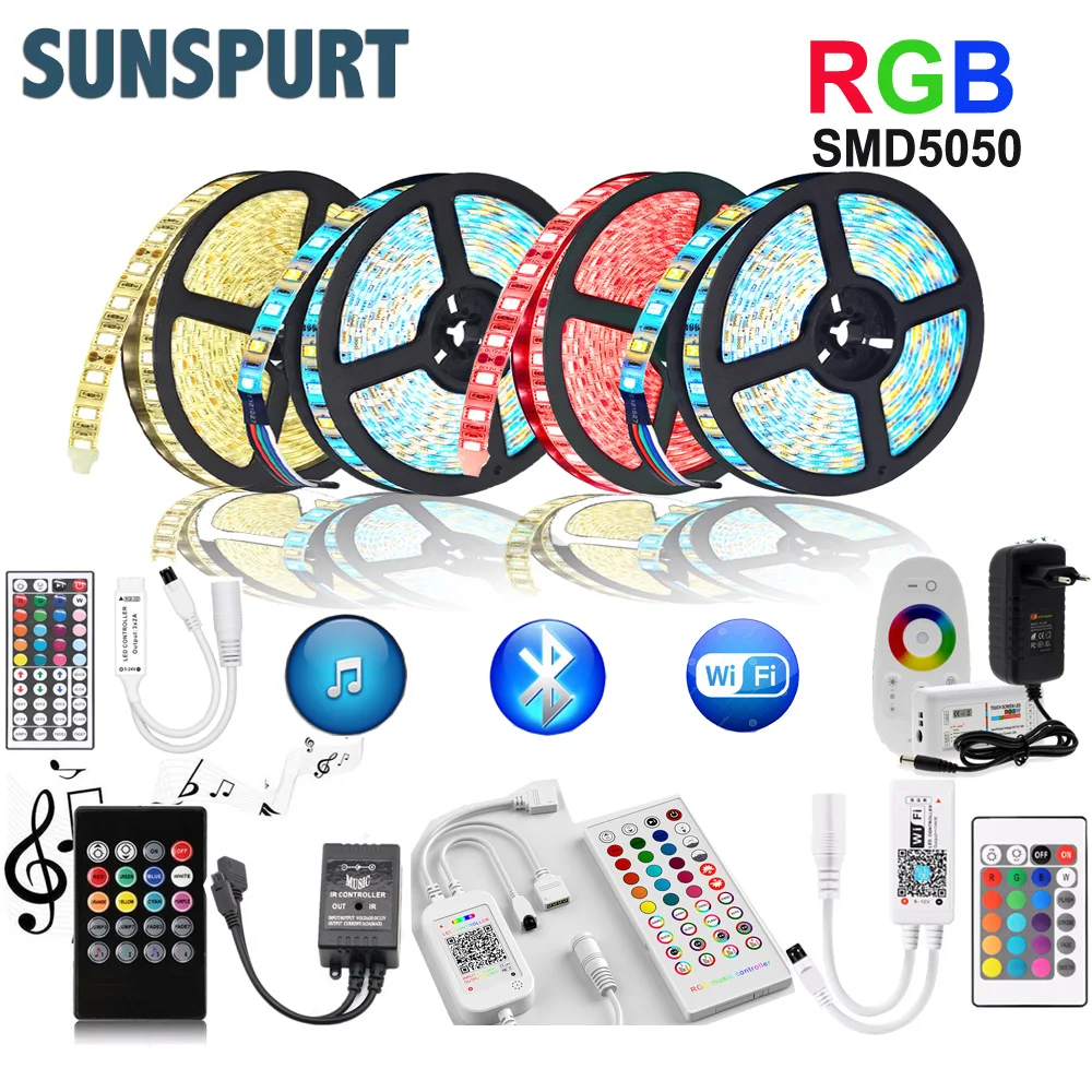5 м 20 WiFi RF 2 4G Bluetooth музыкальный светодиодный светильник RGB SMD 2835 5050 Светодиодная