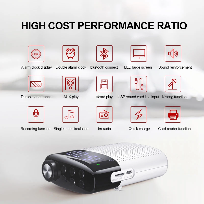 SOAIY S528 портативный голосовой усилитель мини Bluetooth мегафон беспроводной/проводной светодиодный микрофон с часами для учителя