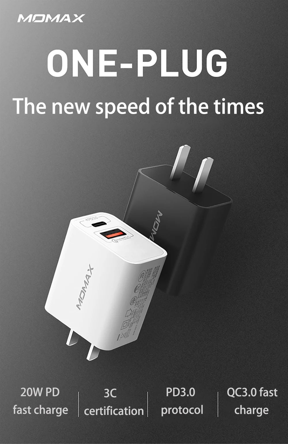 Momax Quick Charge Dual Port PD20W Charger Head iPhone12pro Max