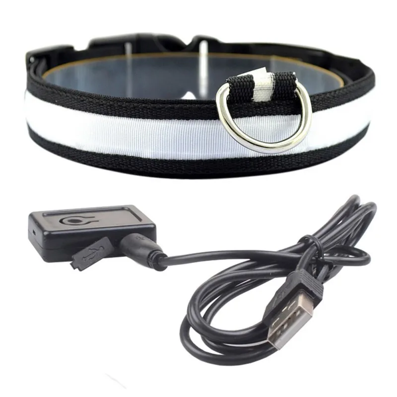 W Usb зарядка ошейник для собак мигающий светящийся светильник светодиодный воротничок товары для животных Регулируемый маленький питомец светящийся ошейник безопасности - Цвет: W