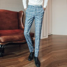 Plyesxale Небесно-Голубой платный костюм брюки для мужчин Новое поступление повседневные Ziper брюки платье Pantalon Homme люкс мужские s Формальные Брюки P19