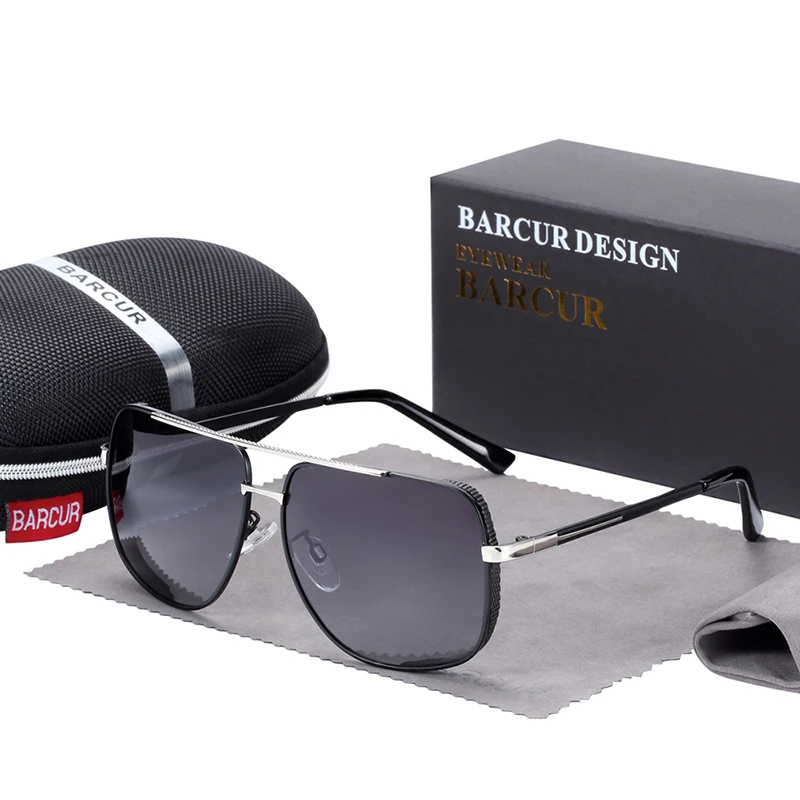 Black Gradient BARCUR, квадратные поляризованные мужские солнцезащитные очки, брендовые, для вождения, солнцезащитные очки для мужчин, oculos de sol - Цвет линз: Black Gradient