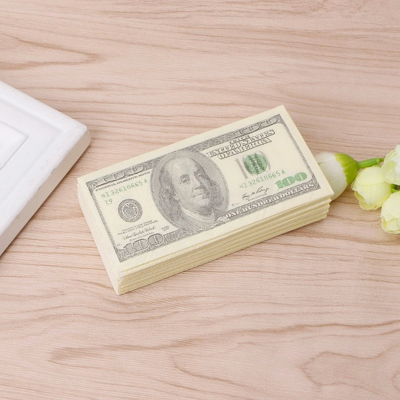 100$ Dollars Napkin US Dollar Bill Money Paper Towel Party Tricky Gift 9pc Disposable Napkins Wedding Party Birthday Decoration