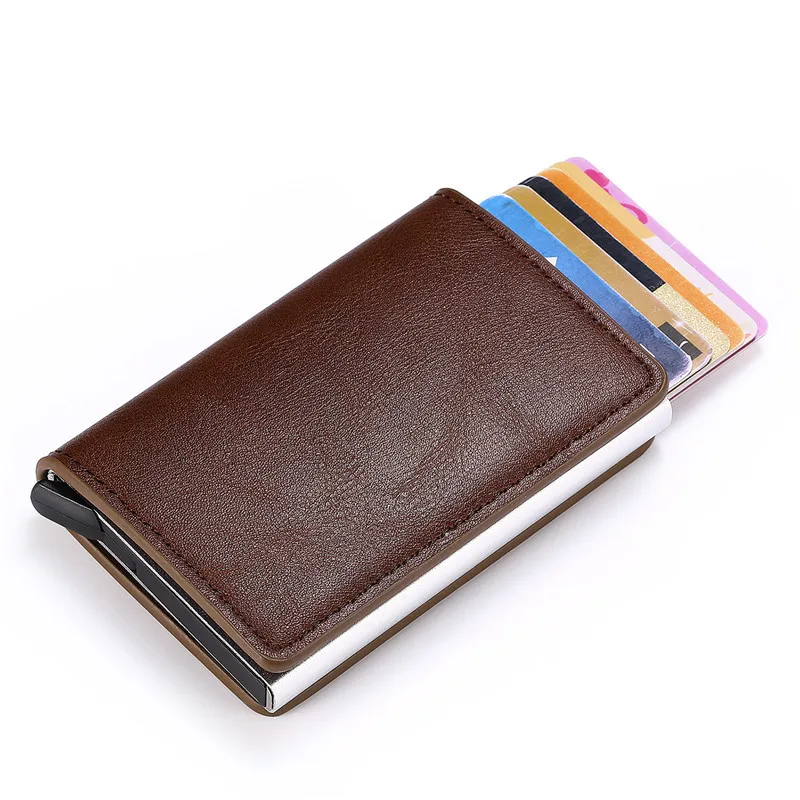 BYCOBECY, Мужской винтажный кредитный держатель для карт, блокировка Rfid, кожаный бумажник, защита от кражи, информация, алюминиевый металлический кошелек
