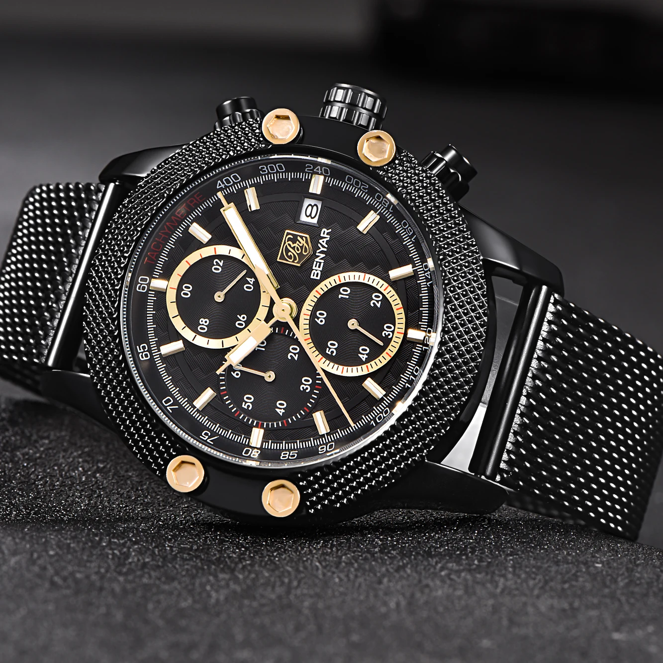fashion top luxury brand BENYAR set new Men's watches casual mesh belt wristwatch mens waterproof sport chronograph Reloj Hombre