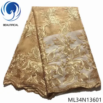

Beautifical nigerian lace fabrics Latest style embroidery net lace beads fabric for dress African fabric tulle lace ML34N136
