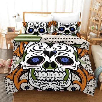 

Sugar Skull Bedroom Decor Bedding Set Men Boy Gift Mexican Culture Microfiber Bedspread 1PC Duvet Cover with Pillowcases