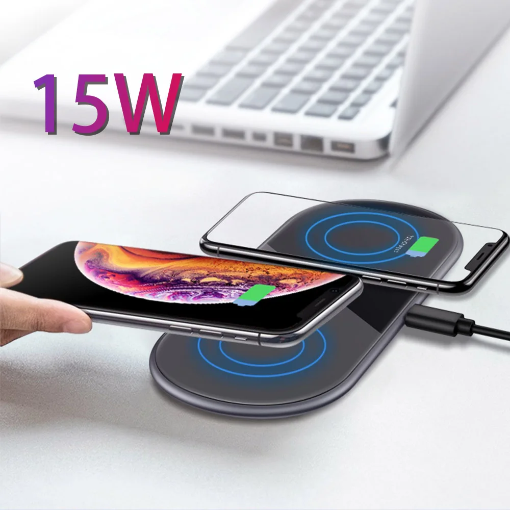 15 Вт Qi двойная Беспроводная зарядная док-станция для huawei P30 Pro mate RS samsung Note 10 Plus S9 Iphone 11 Pro Max XR быстрое зарядное устройство