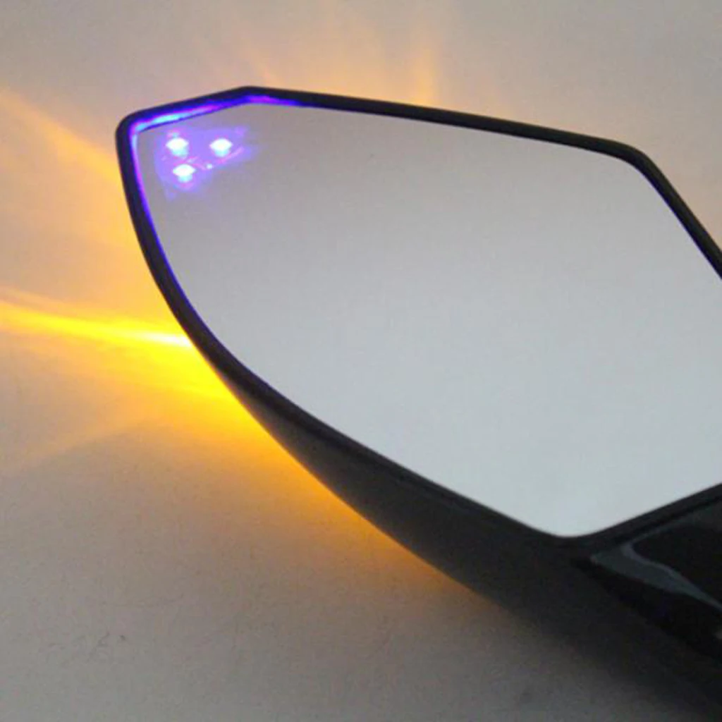 1 Pair Motorcycle Side Mirrors With LED Turn Indicator Light 8mm/10mm Adapters Plastic Shell