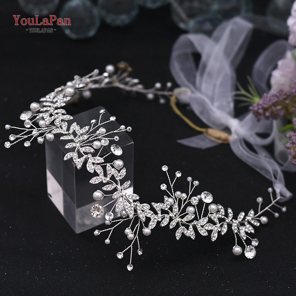 TOPQUEEN HP233 Wedding Hair Ornaments for Women Tiaras Bridal Rhinestone Headband Alloy Leaves Wedding Headpieces Headwear