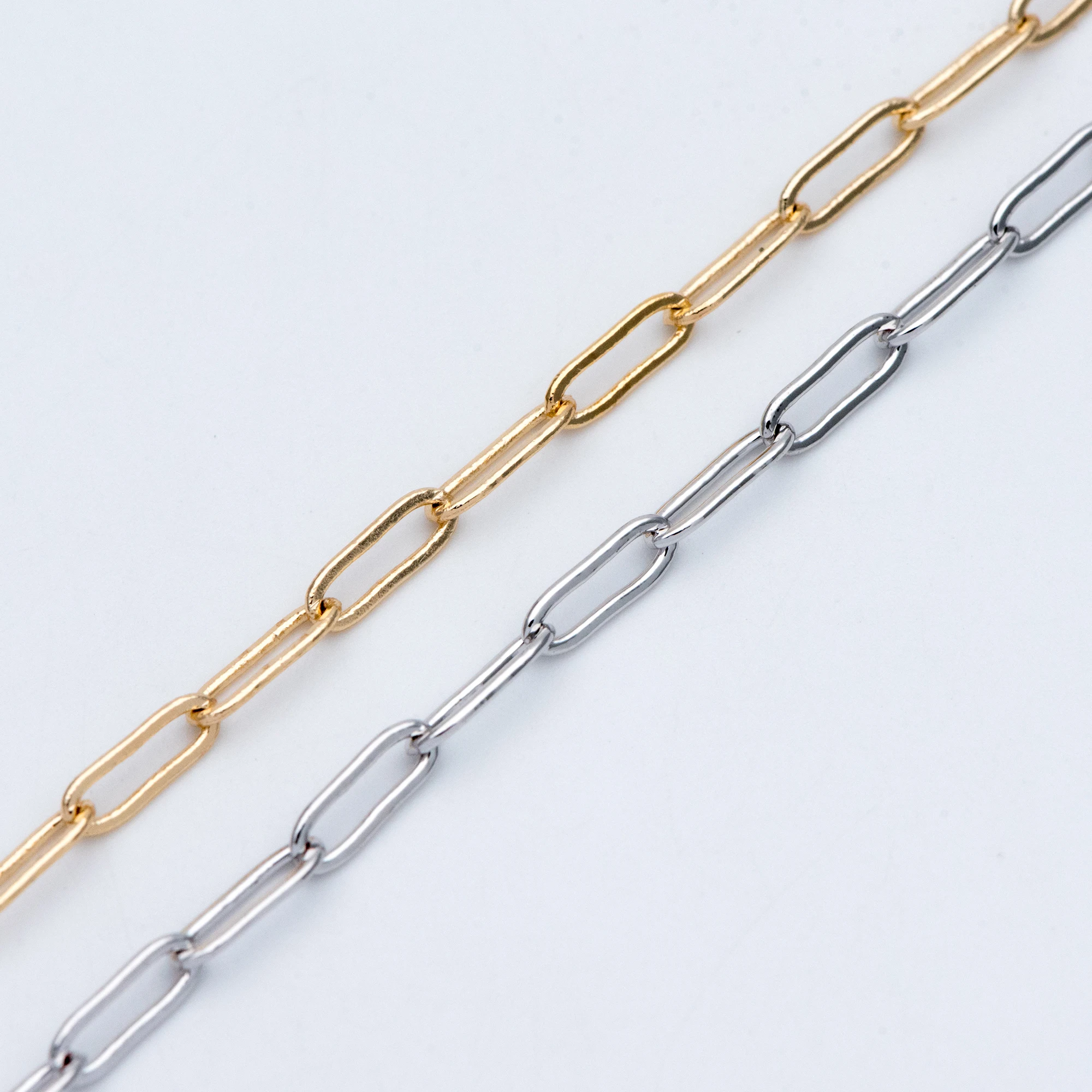 Золотая/серебряная длинная кабельная цепь, Настоящее золото/родиевое покрытие Латунь, овальная запонка Размер 3,3x9 мм(# LK-272)/1 метр = 3,3 фута