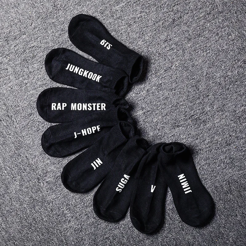 BTS Bulletproof Boys Celebrity Style Short Socks No-show Socks Men And Women Socks Black And White with Pattern Low-top Socks Co