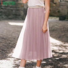 Сетчатая юбка с высокой талией, Женская дышащая однотонная Повседневная Длинная женская юбка, модная юбка размера плюс, эластичные свободные вечерние юбки