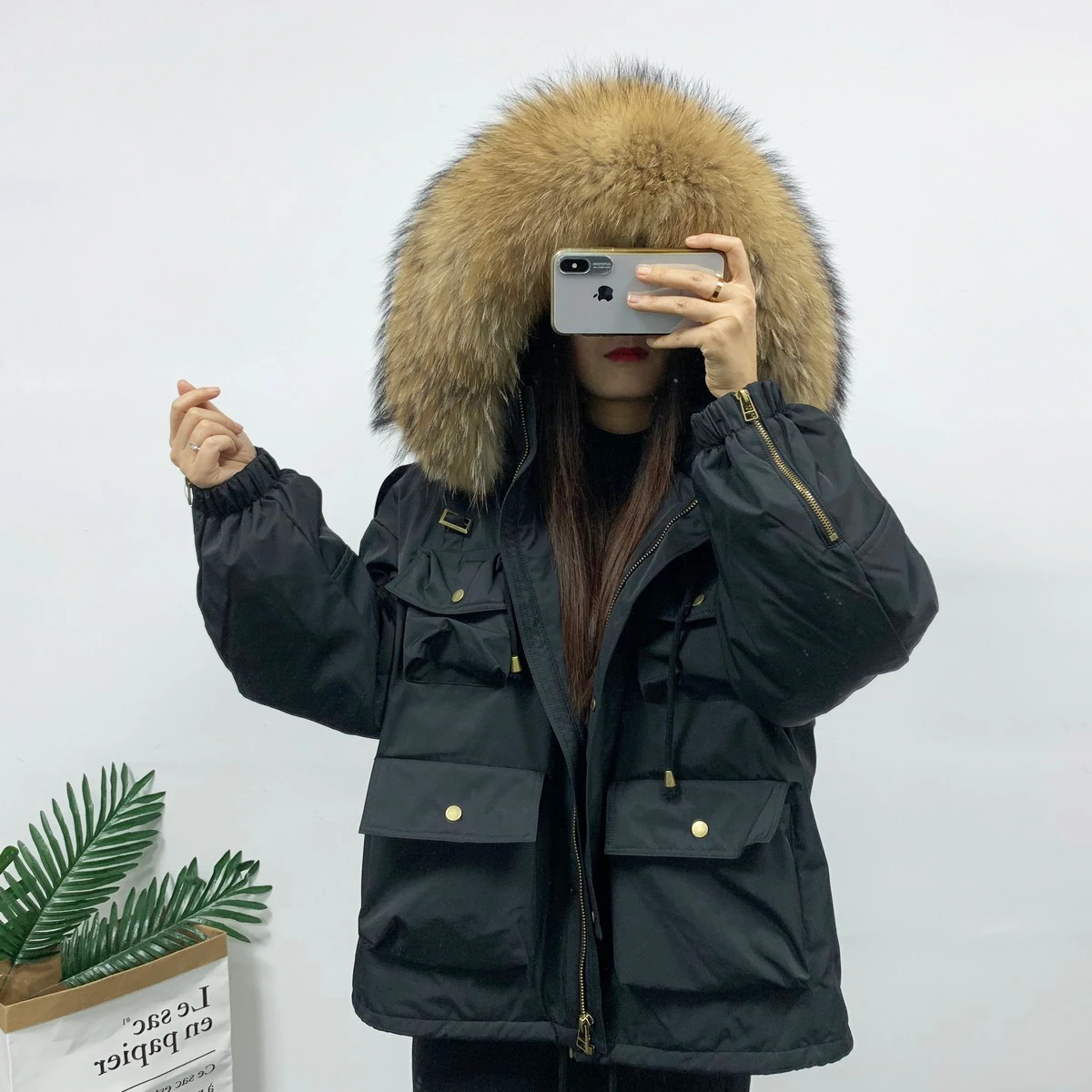 2020 winter Large Real Raccoon Fur  Down Jacket