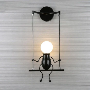 

Creative Iron Doll Led Wall Lamp Retro Bedroom Cartoon Doll Bedside Sconce Lamp For Kids Living Room Villain Swing Wall Light