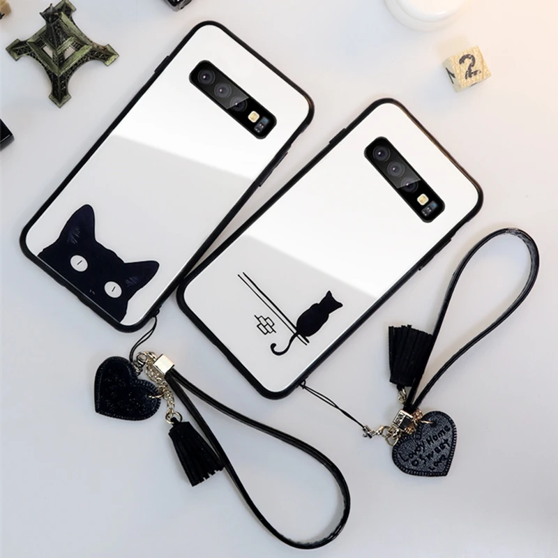 Чехол из закаленного стекла для samsung Note10, A10, A20, A50, с кисточкой, с ремешком, с сердечком, для samsung S8, S9, S10 Plus, S10 Lite, Note 8, 9
