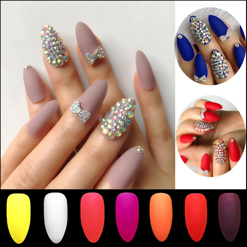 

Luxury Fake Nails Designer Long Matte light French Jewelry Pre-designed Nails Natural Stiletto AB Stones Decoration Tips 24pcs