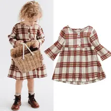 Рождественское платье для маленьких девочек возрастом от 1 года до 4 лет милое коричневое платье в клетку для маленьких девочек платье с длинными рукавами для девочек Одежда для девочек