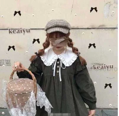 Japanese Girl Cute Ruffle Collar Puff Sleeve Student Dress Princess tea party sweet lolita dress vintage bowknot cute cosplay