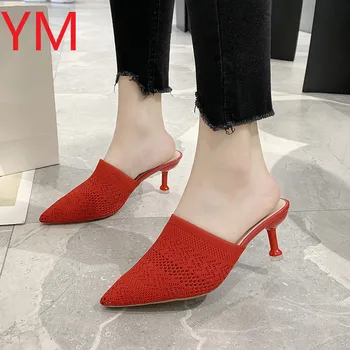 

2020 Women Sandals Summer Shoes Party Pointed High Heel Stiletto Flat Casual Heels Gladiator Stretch Fabric Shallow Sandal Heels