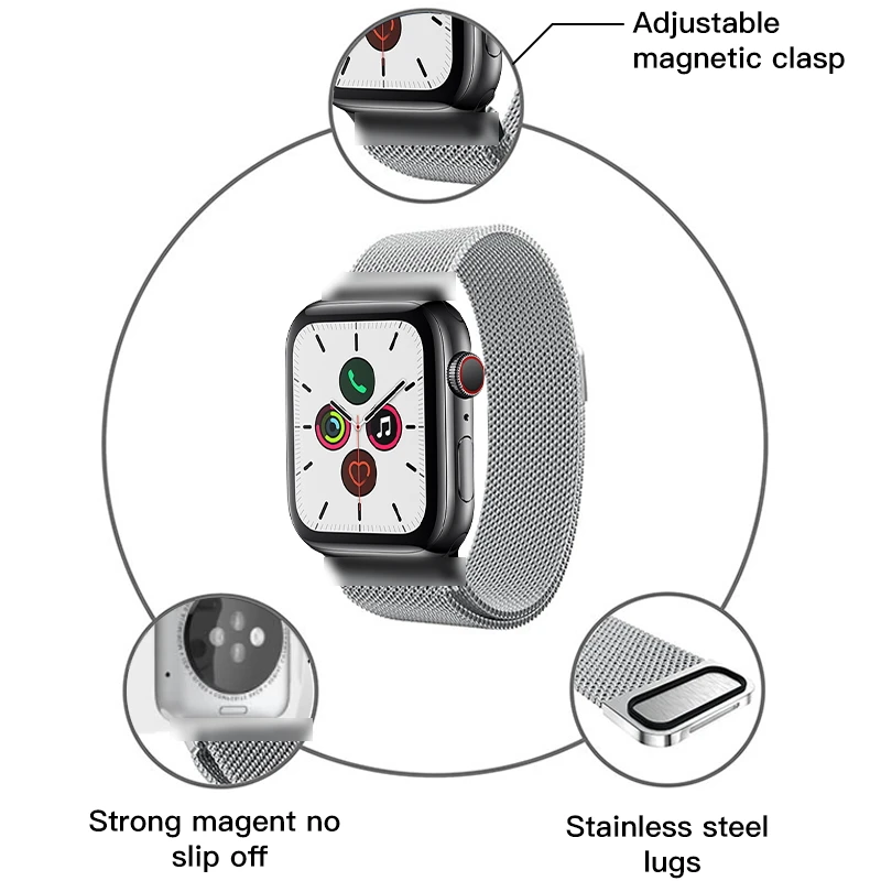 IONCT Миланский ремешок для наручных часов Apple Watch, ремешок для часов браслет для наручных часов iwatch, 5/4/3/2/1 нержавеющей ремешок 42 мм, 38 мм и нержавеющая сталь металлический корпус Магнитная