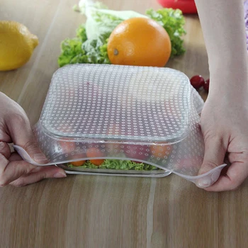 

3/4Pcs/lot Reusable Silicone Wrap Seal Food Fresh Keeping Wrap Lid Cover Stretch Vacuum Food Wrap Kitchen Tools