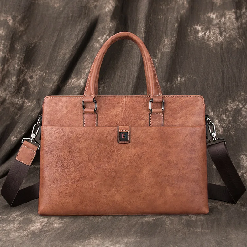 

Retro MEN'S Real-leather Bag Briefcase MEN'S Handbag First Layer Cowhide Leather Briefcase Cross Shoulder Bag Shoulder Bag 4471