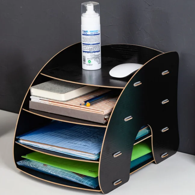 DIY Magazine Organizers Desk Organizer Book Holder Desk Stationery wooder Storage Organizer Holder Stand Shelf Rack - Цвет: D-black