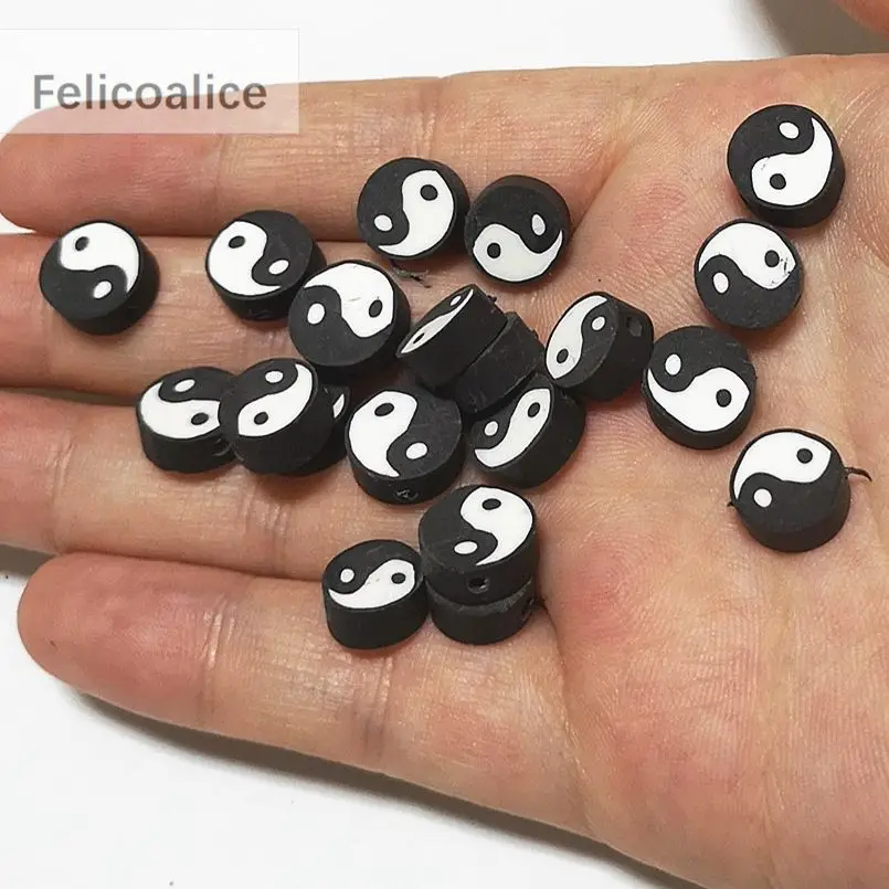 블랙 태극권 라운드 모양 폴리머 클레이 스페이서 비즈 쥬얼리 만들기 DIY 수제 액세서리 10mm, 1000 개