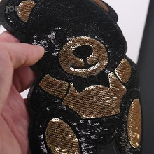 Черный золотой милый медведь вышивка патч Большой Утюг на блесток нашивки аппликация для Бейджи для одежды Ткань наклейки на одежду куртка