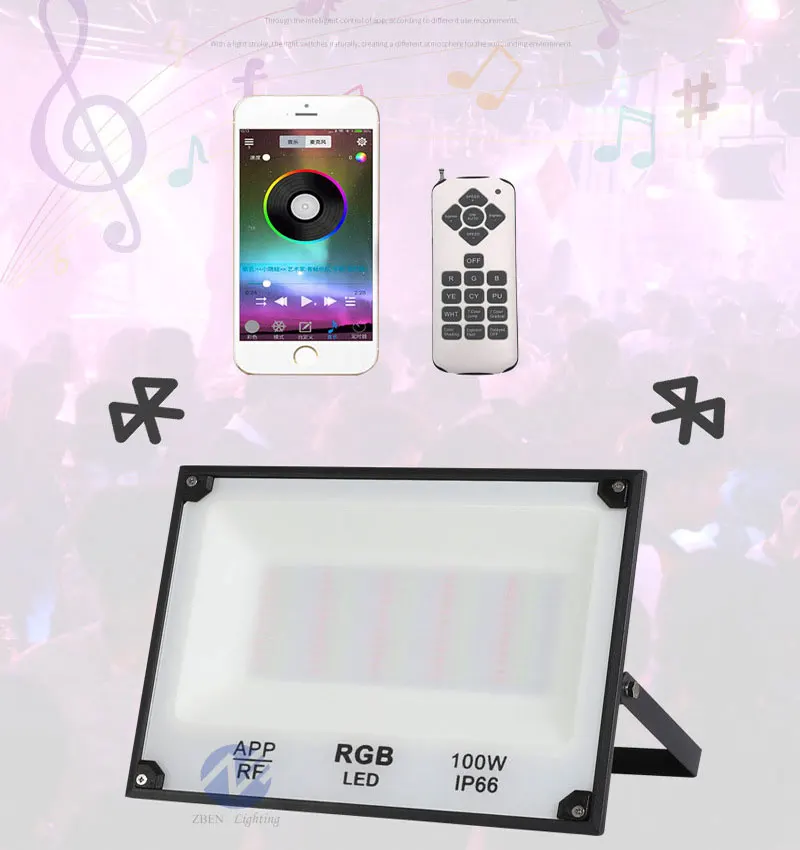 RGB Светодиодный прожектор 40 Вт 60 100 Bluetooth приложение групповое управление