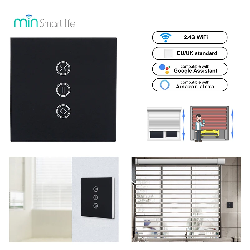 

min Smart Life Tuya WiFi Smart Curtain Switch 3 Gang Touch 10A UK Plug APP Remote Control Works with Amazon Alexa Google Home