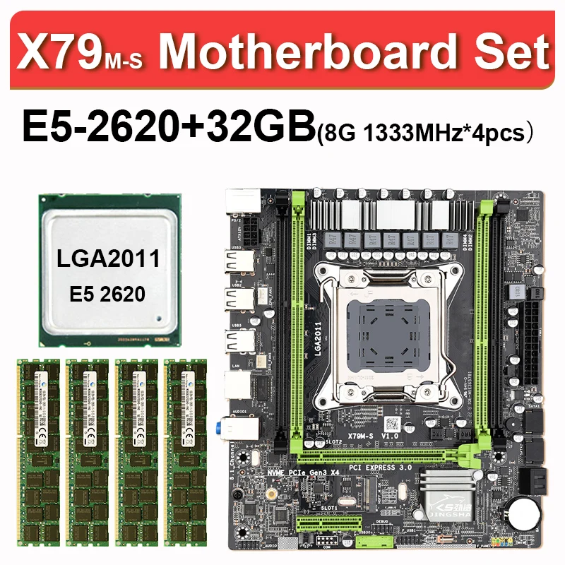 ^Cheap X79 m-s motherboard with Xeon E5 2620 CPU LGA 2011 4x 8GB= 32GB 1333MHz 10600 DDR3 ECC REG memory Set M-ATX M.2 SSD