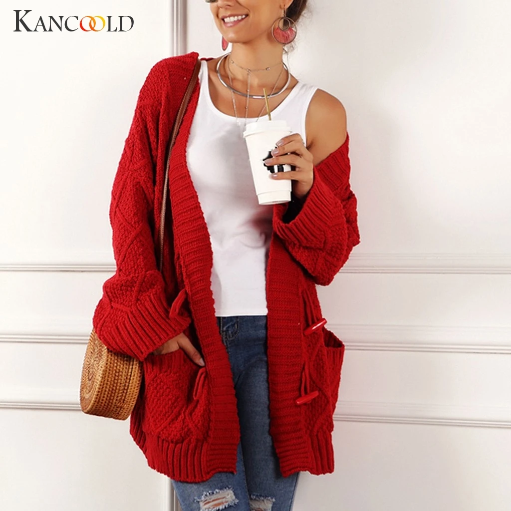 KANCOOLD, новинка, осенний вязаный женский свитер,, модный, Harajuku, свободный, теплый кардиган, для колледжа, Повседневный, длинный рукав, зимняя куртка
