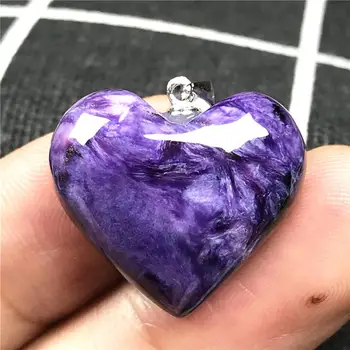 

Top Natural Heart Purple Charoite Necklace Pendant For Woman Lady Man Love Crystal 22x9mm Beads Silver Sterling Jewelry AAAAA