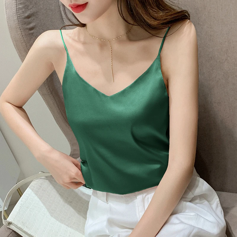 Korean Silk Women Tops Camisole Women Silk Sleeveless Basic Top Camis Sexy Satin Halter Top Plus Size XXXL Woman Satin Camisole
