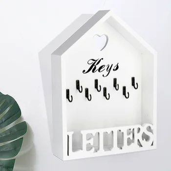 

Decoration Organizer Storage Wall Mounted Key Holder Cottage Vintage Home Letter Rack 8 Hooks Wooden Hanger Office Portable